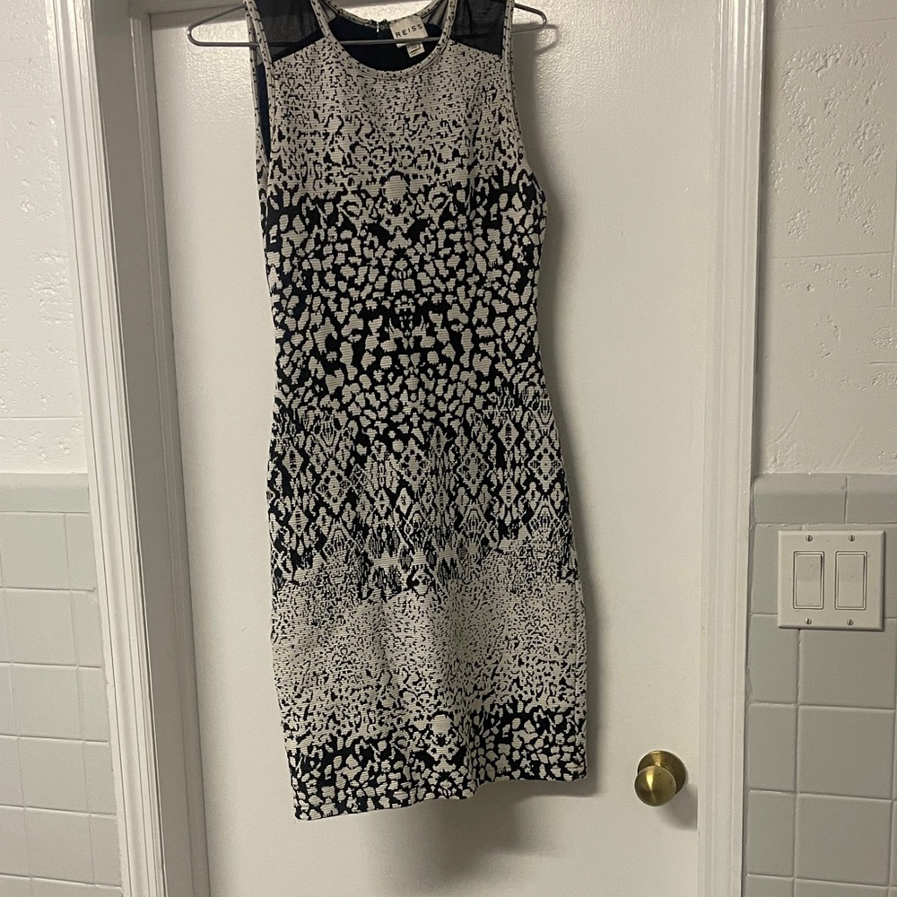 Reiss Black and White Patterned Mini Dress